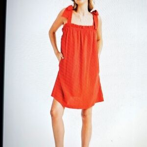 NWT Lush Tie Strap Gauzy Minidress with pockets light and airy Medium Chili